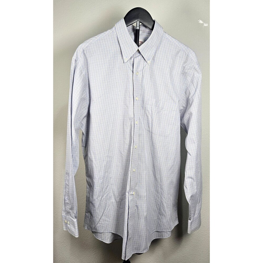 Brooks Brothers 346 Mens 16.5 34/35 Blue Check Non Iron Dress Shirt Cotton‎